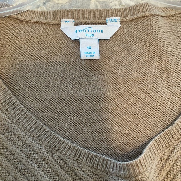 BOUTIQUE PLUS NUDE neutral tan 3/4 SLEEVE ROUND NECK THIN SWEATER TOP SIZE 1X - Picture 7 of 8